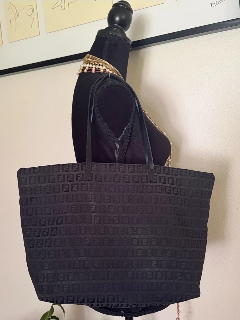 Fendi Black Jacquard Logo Tote